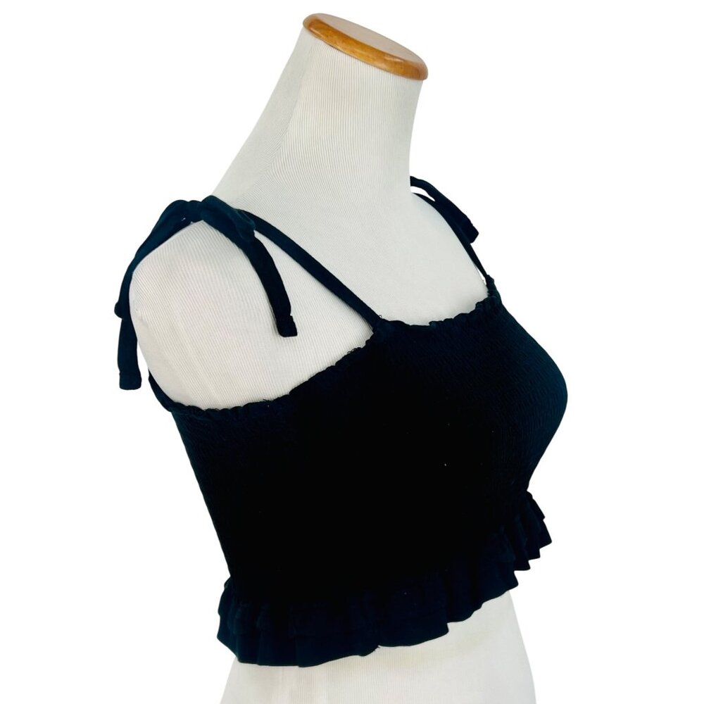 Garage Black Smocked Tie Straps & Ruffled Hem Crop Top - Picture 5 of 14